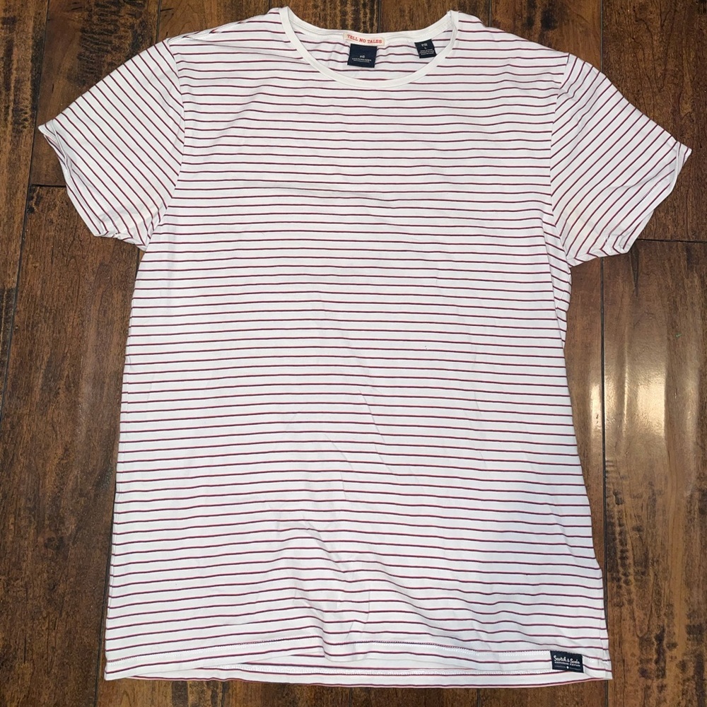 Scotch and soda men’s white & red stripe t shirt